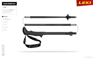 Webpage of the 3D product discovery of Leki trekking poles. You can use the 3D animations and triggers to discover all the features of the product. For example try how to open and close it.