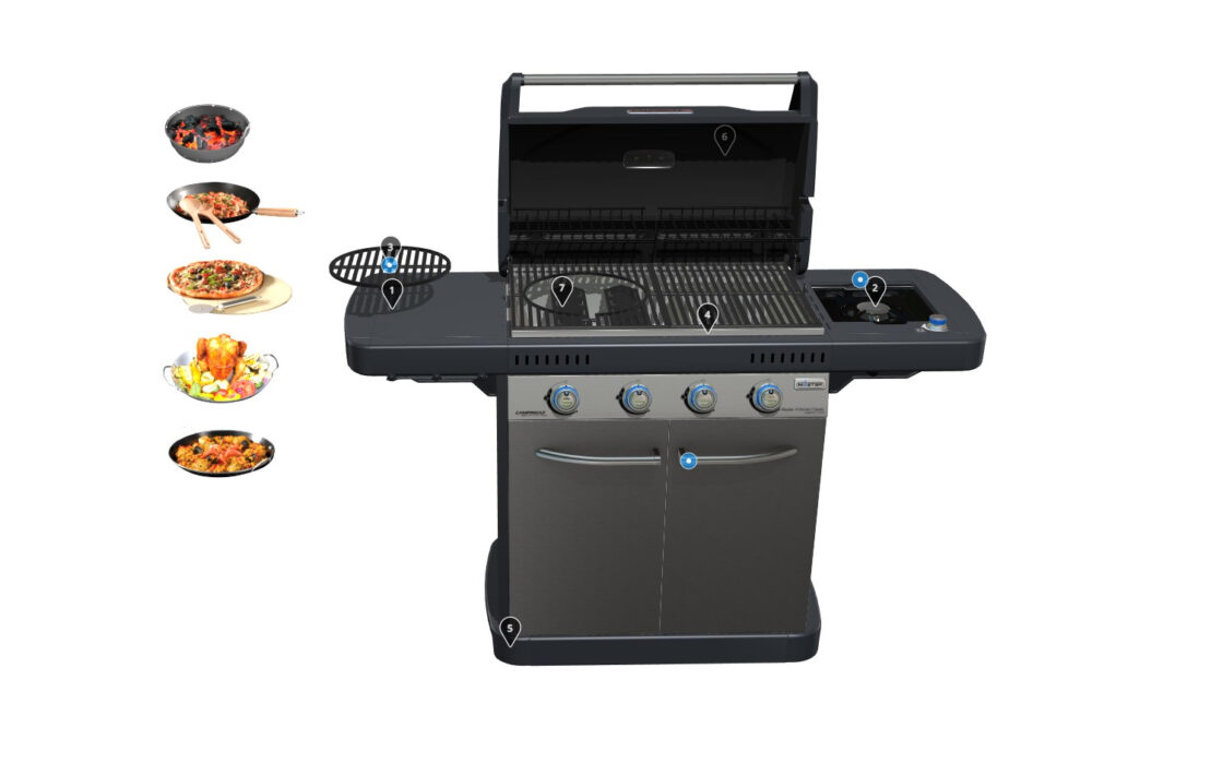 3D product discovery of a Coleman Campingaz BBQ. Use the 3D animations and triggers to discover all the features of Coleman Campingaz BBQ. For example to try the different cooking options.