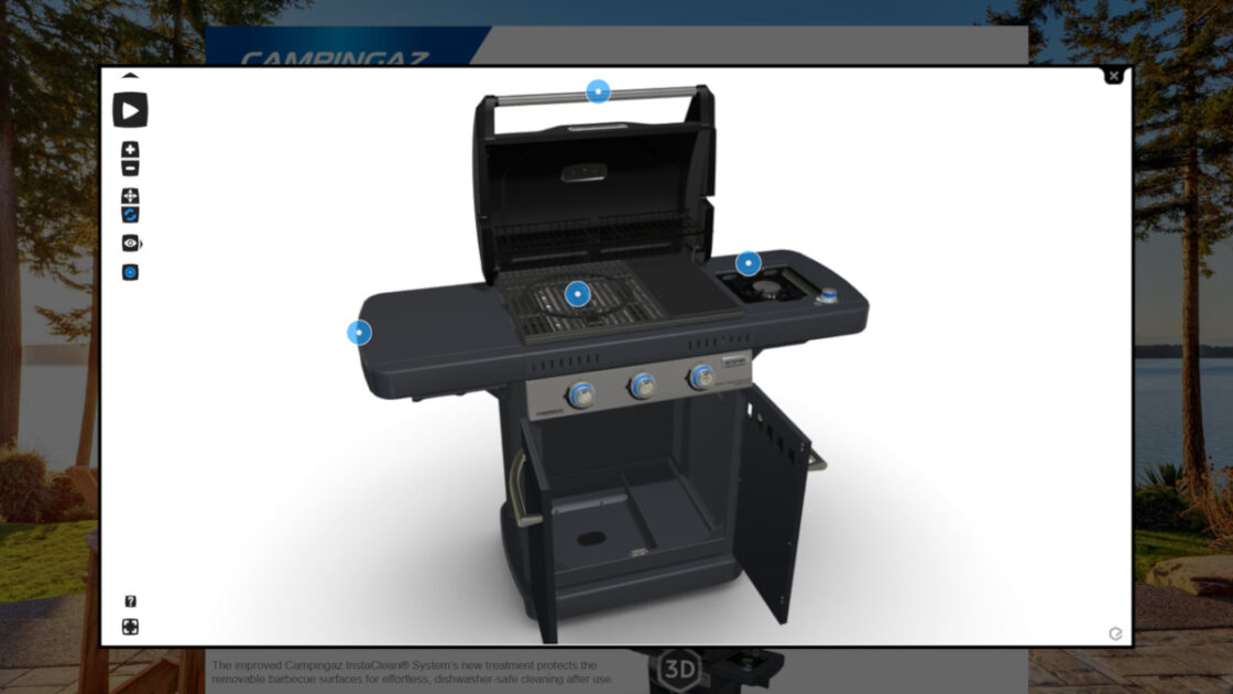 Case studies : 3D product discovery of a Coleman Campingaz BBQ. Use the 3D animations and triggers to discover all the features of Coleman Campingaz BBQ