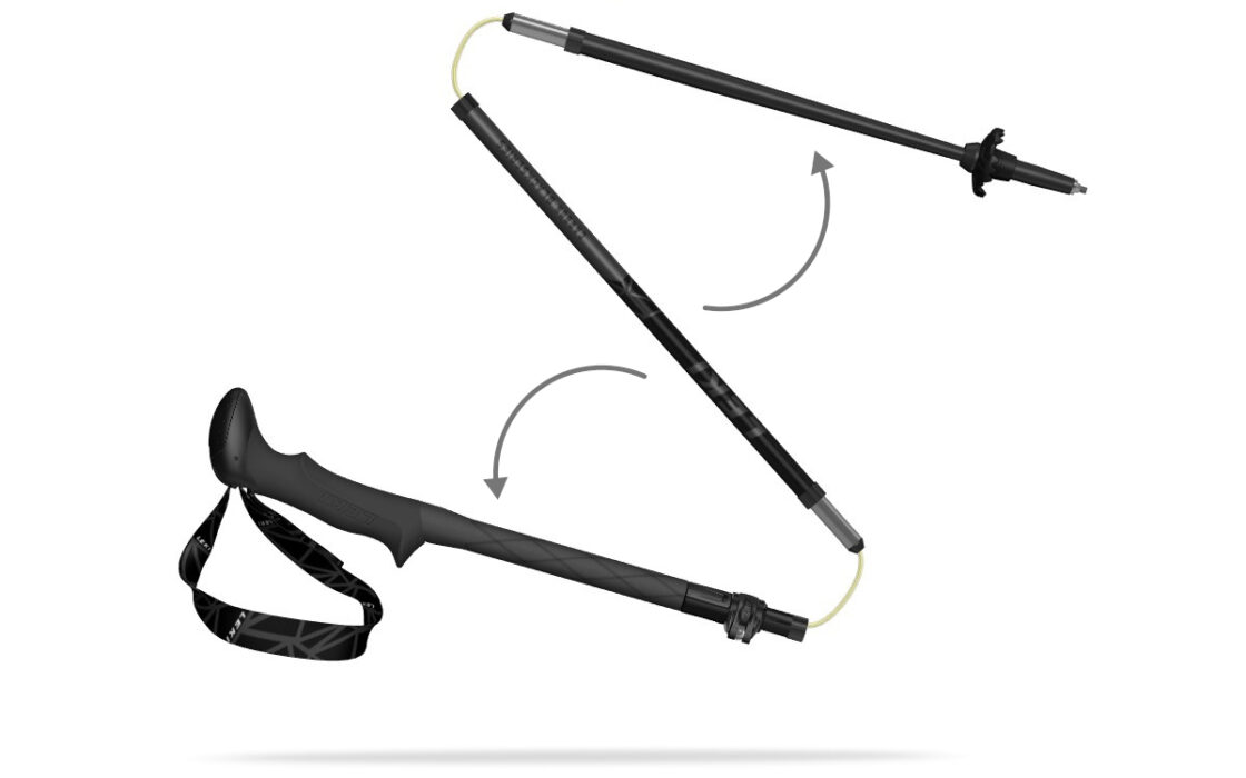 Animation of a model of Leki trekking pole to show how to unfold and fold the product.