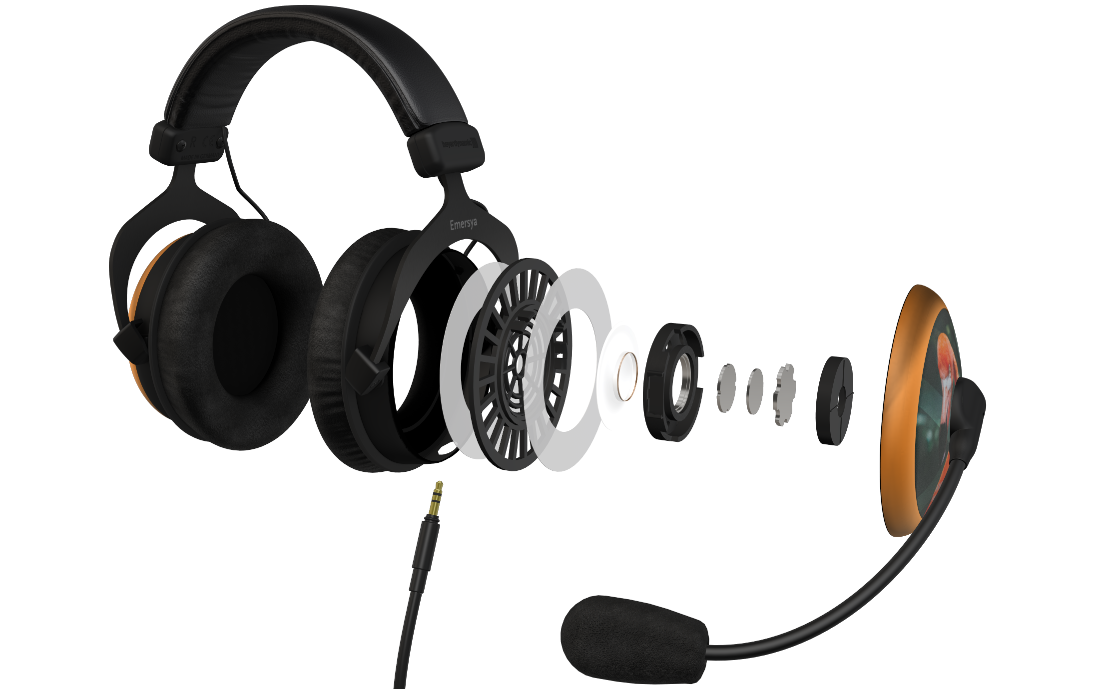 Découverte en 3D du produit Casque Beyerdynamic MMX300 sur le site de la marque avec vue éclatée qui permet de voir tous les composants. Cette vue éclatée peut être réalisée avant ou après avoir personnalisé le produit.