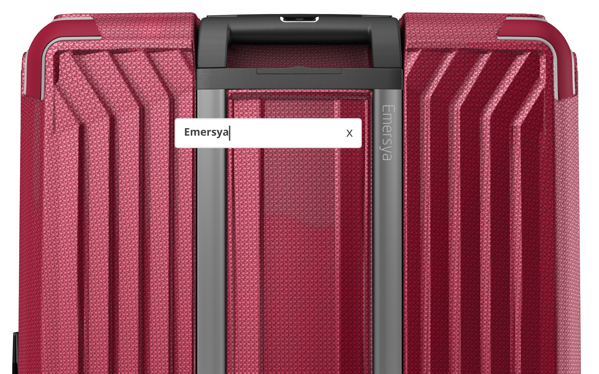 Samsonite Lite-box webpage detail concerning the personalization. The simple user interface, linked to the Emersya 3D viewer using via API, also provides the customer with the possibility to type their custom text and preview the engraving being applied to the product in real-time. The user is typing Emersya and teh text appears live on the suitcase to show the final result.