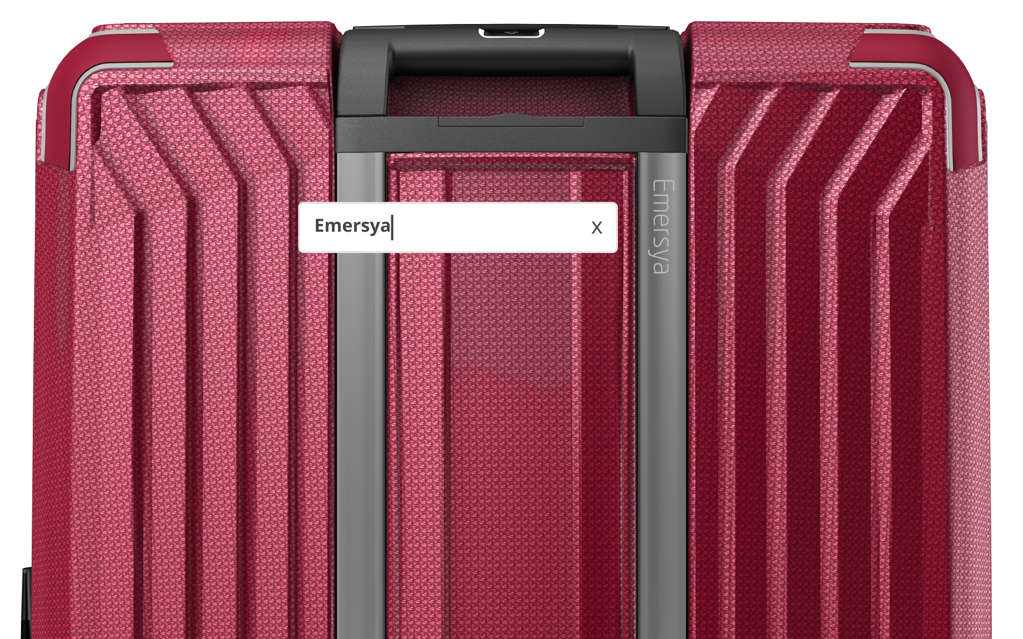 Samsonite Lite-box webpage detail concerning the personalization. The simple user interface, linked to the Emersya 3D viewer using via API, also provides the customer with the possibility to type their custom text and preview the engraving being applied to the product in real-time. The user is typing Emersya and teh text appears live on the suitcase to show the final result.