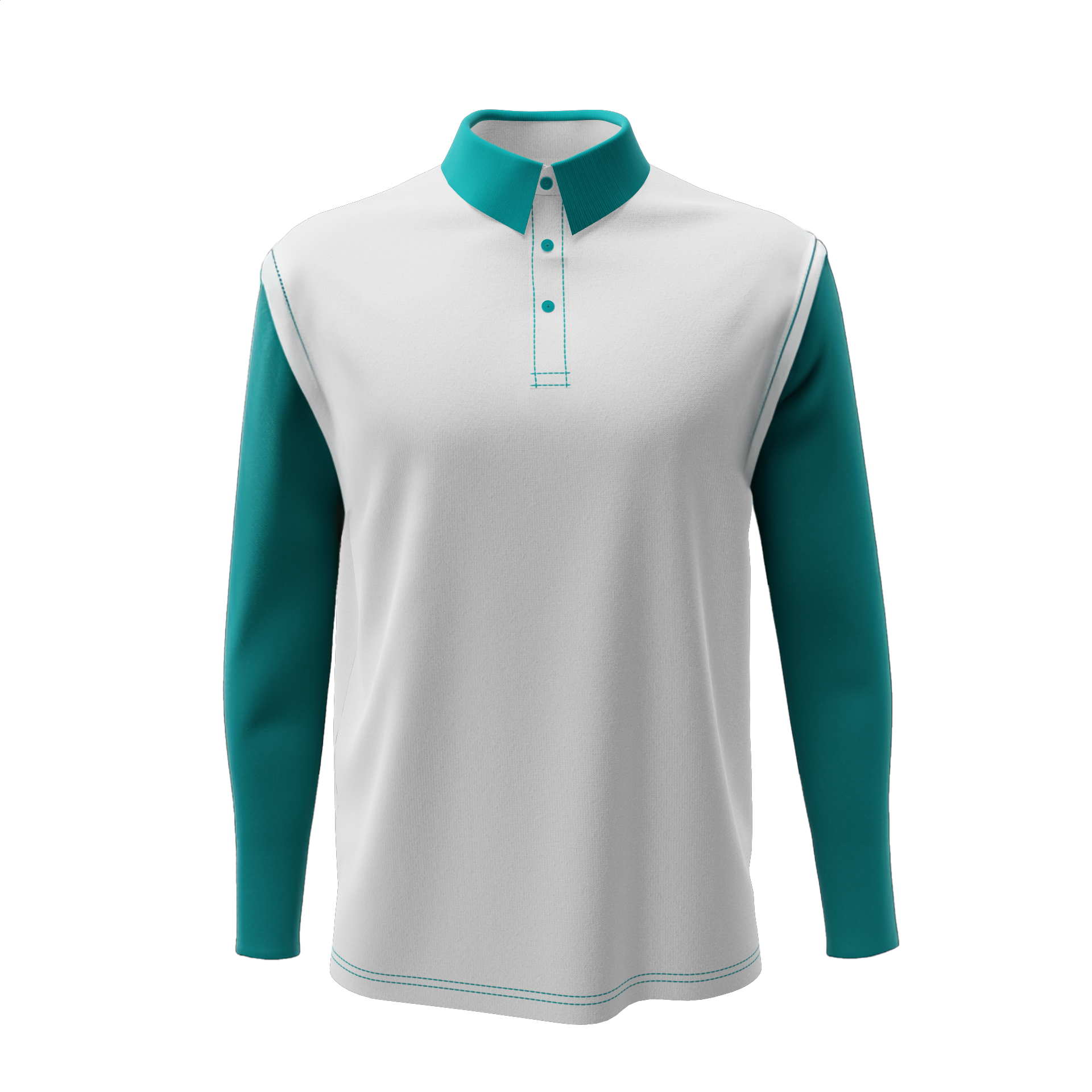 Long sleeves polo to be customized using Emersya product customizers. The sleeves and collar are green and the body is white.