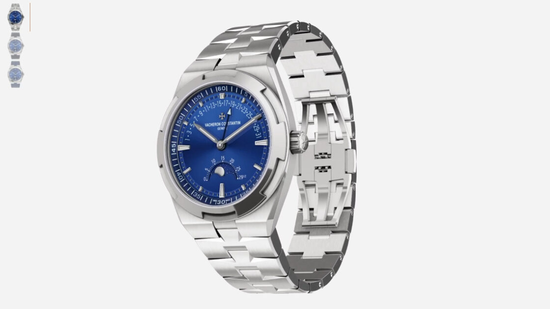 3D model of Vacheron Constantin Overseas Watch. Steel strap and blue watch face