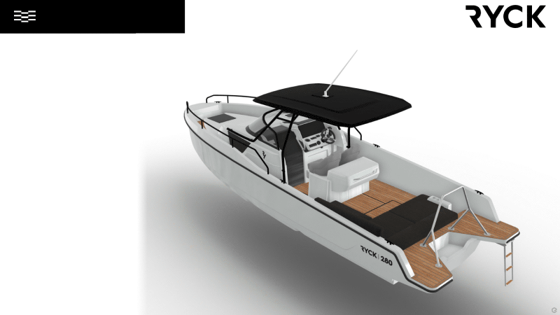 Example of a 3D view of a finished product configuration of a Ryck 280 done by a customer. The photorealistic 3D permit to see all the choosen options in detail, with a powerfull zoom.