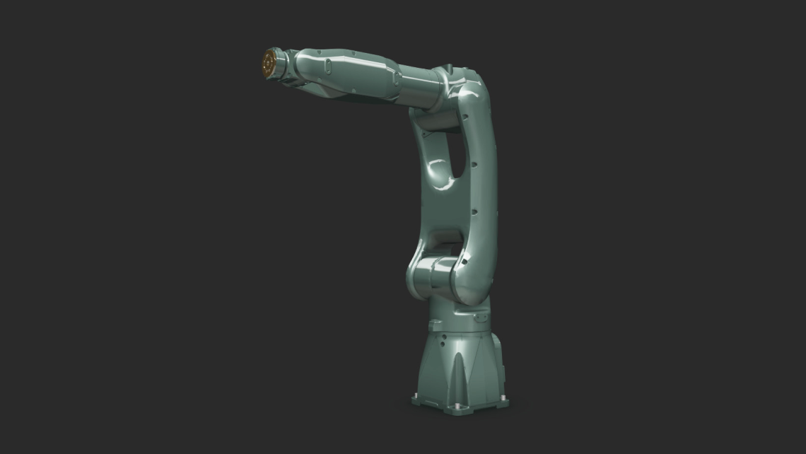 3D model of a robotic arm. Black background