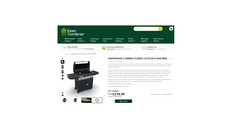 Campingaz's barbecue 3D viewer featured on Campingaz and two different retailers website