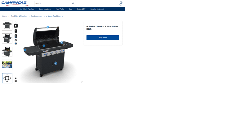 Campingaz's barbecue 3D viewer featured on Campingaz and two different retailers website