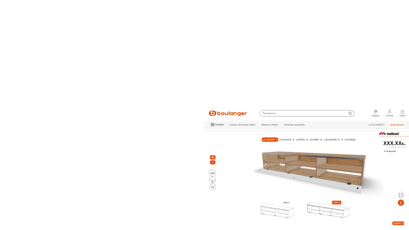 Picture of a Meliconi configurable cabinet on the website of Boulanger, one of furnitures brand's distributors.