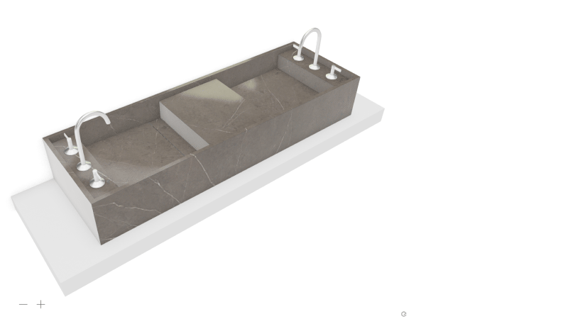 Interactive 3D preview of a wash basin configuration on the XTONE website.