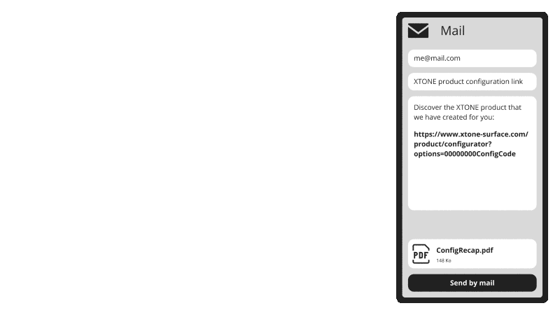 XTONE Interactive 3D configurator Save & Share by email feature.
